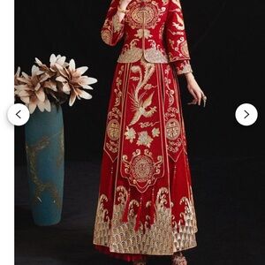 Chinese Traditional Qun Kwa/ Qun Gua Bridal Wedding Dress Tea Ceremony